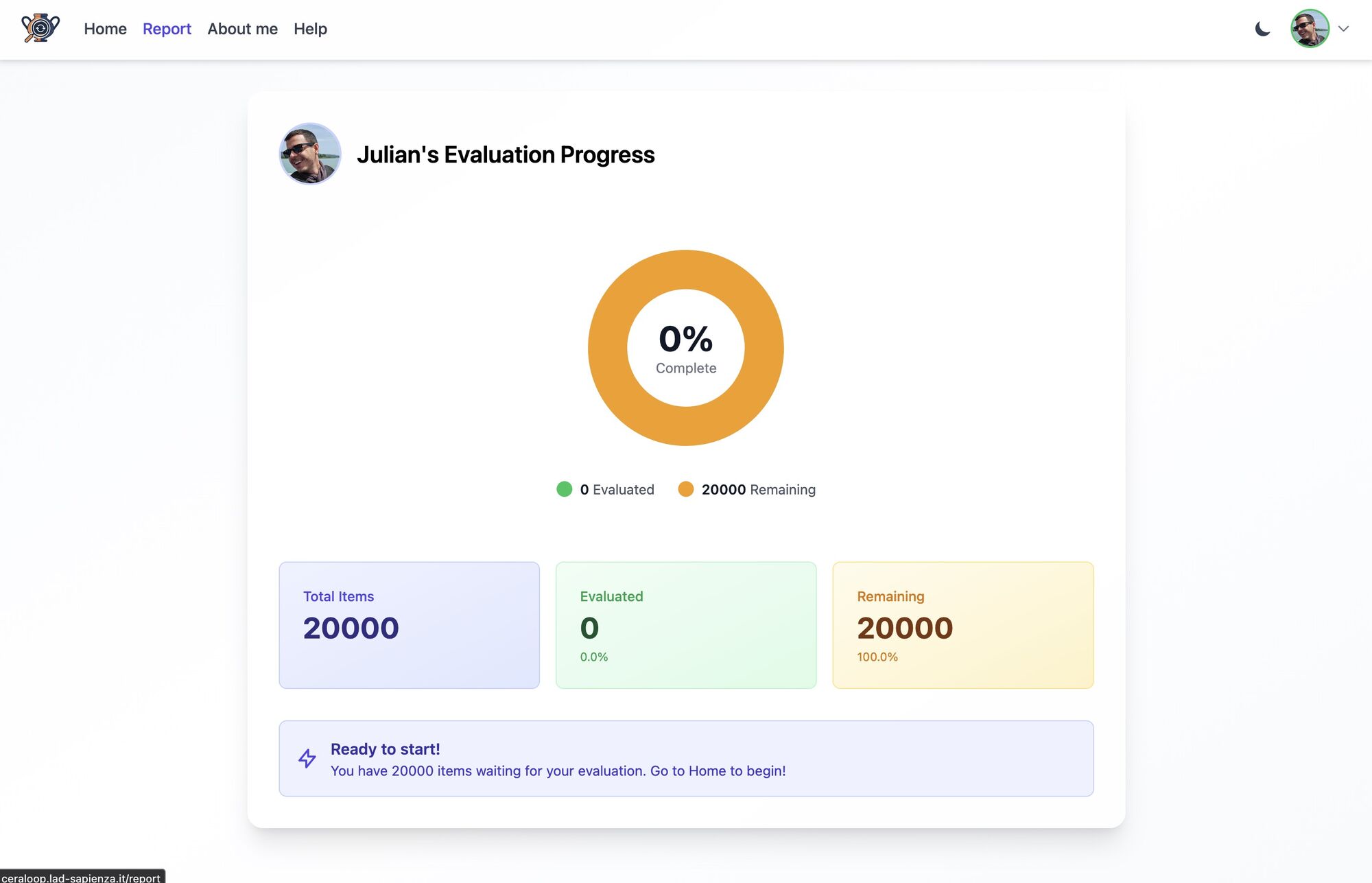07 CeraLoop: pagina di report di avanzamento personale